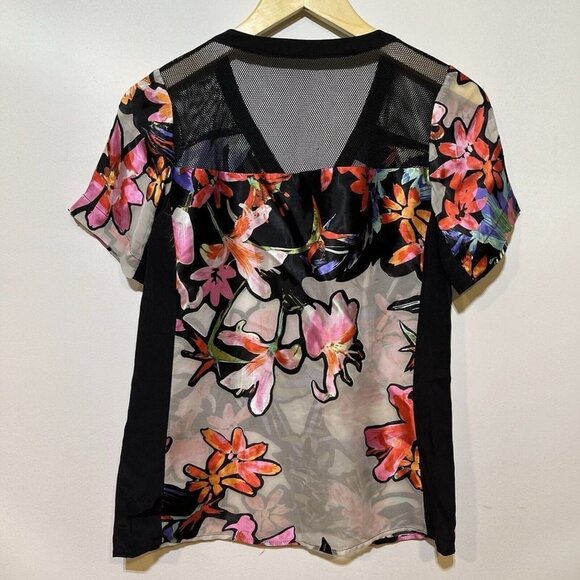 Nanette Lepore Women's Black Floral Sheer Blouse Silk Rayon Flawed - Picture 4 of 4